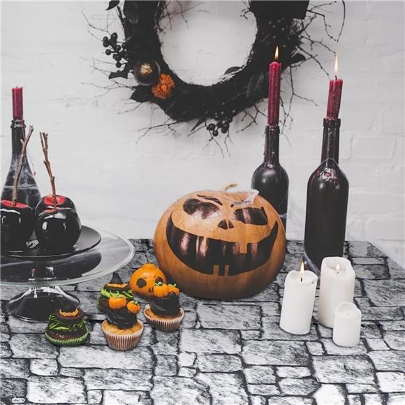 Stone Wall Tablecloths, Halloween Table Covers Brick Wall Decorations Disposable - Picture 5 of 6